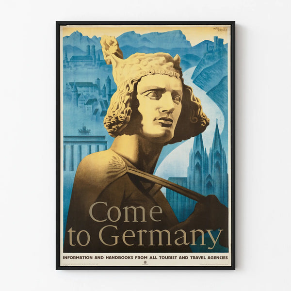 Vintage Poster 'Come to Germany' with Statue and German Landscape