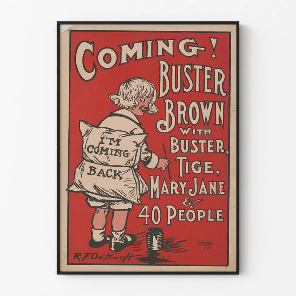 Vintage Coming Buster Brown Poster – Retro Red Wall Decoration