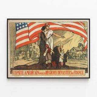 Vintage Poster of the American Committee for the Devastated Regions of France — framed artwork on a wall