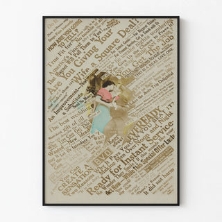 Vintage poster featuring a couple kissing and advertising text