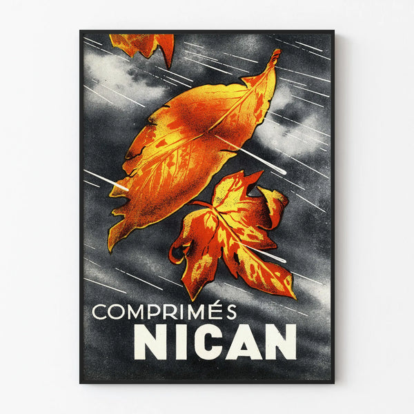 Vintage poster of Nican tablets with autumn leaves