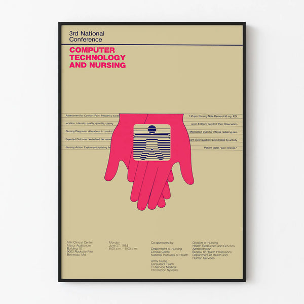 Vintage poster of computer technology conference and nursing