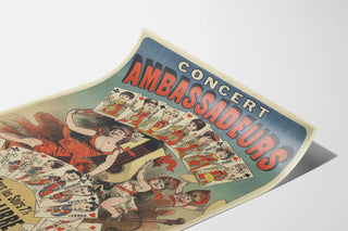 Vintage poster for concert at the Ambassadeurs with playing card illustrations