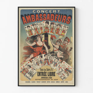 Vintage poster for concert at the Ambassadeurs with playing card illustrations