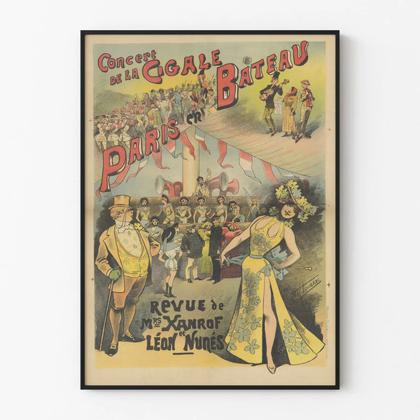 Vintage poster of the Cigale concert in Paris by boat