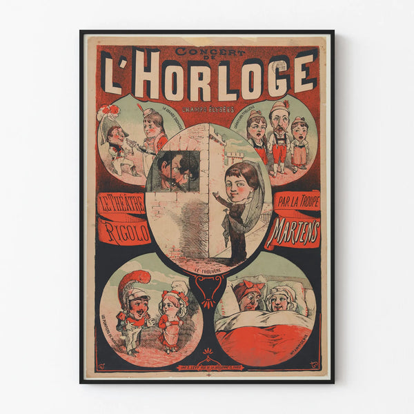 Vintage poster of the Clock Concert on the Champs Élysées by the Martens Troupe