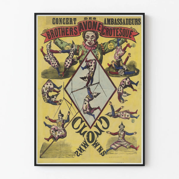 Vintage poster of Brothers Avone grotesque clowns concert