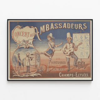 Vintage Poster of the Ambassadors' Concert: The Virtuosos of the Champs-Élysées Street — framed artwork on a wall