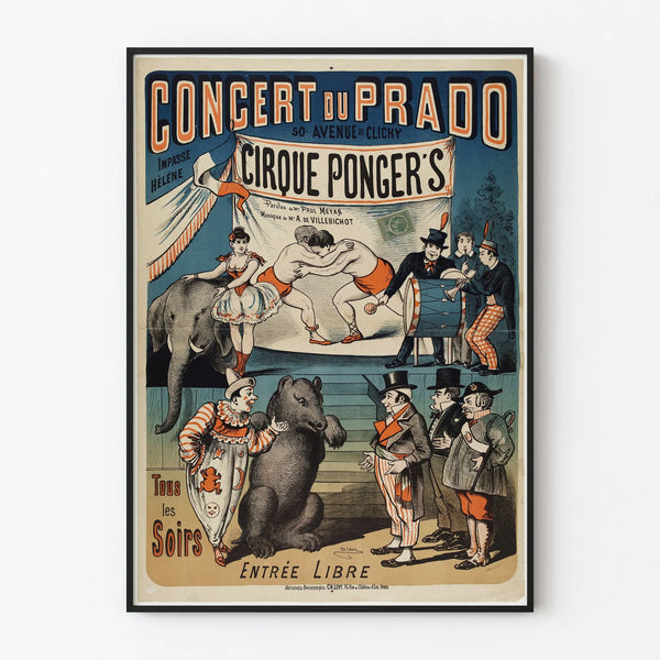 Vintage poster of the Prado concert at Ponger’s circus decorative