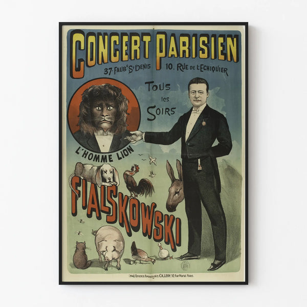 Vintage poster of a Parisian concert with the Lion Man Fialskowski
