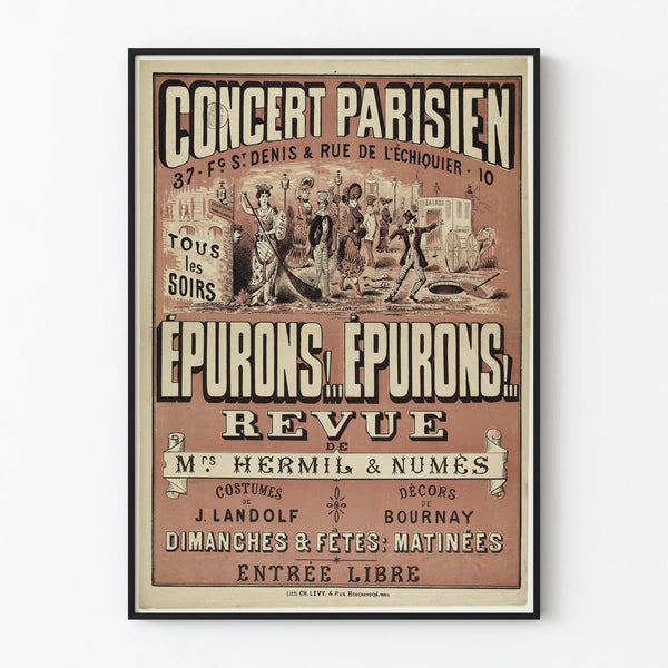 Vintage Parisian Concert Poster, Simplified Review, Wall Decoration