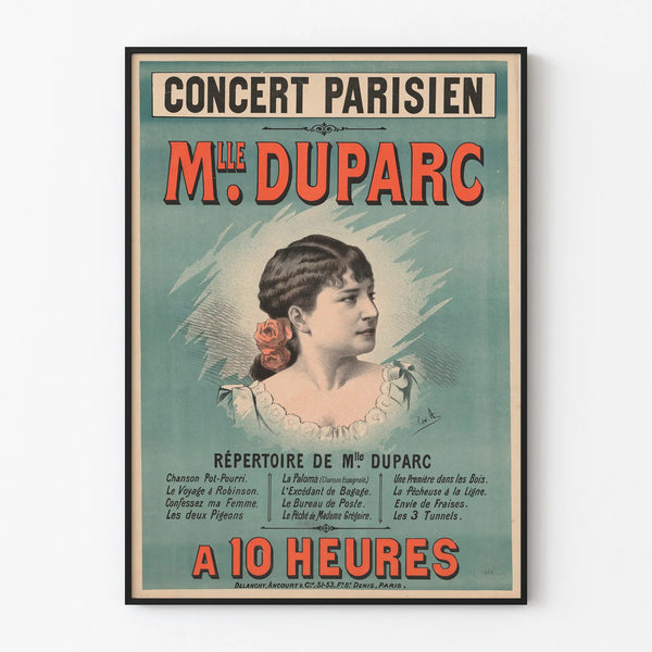 Vintage Parisian Concert Poster Mlle Duparc Wall Decoration