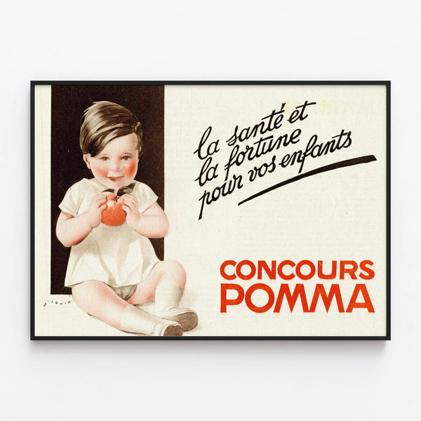 Vintage Poster Contest Pomma - Health and Fortune of Children — framed artwork on a wall