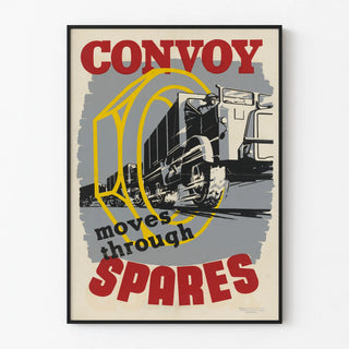 Vintage Poster of Convoy Moving Through Military Spares Truck