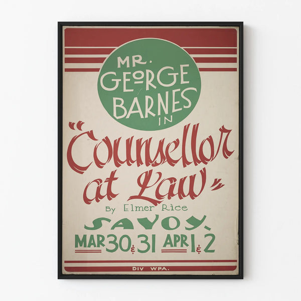 Vintage poster of Mr. George Barnes - Counselor at Law