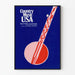 Country Music USA Poster with Red and White Banjo on Blue Background