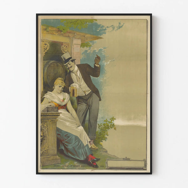 Vintage poster of a couple with a beer mug for wall decoration