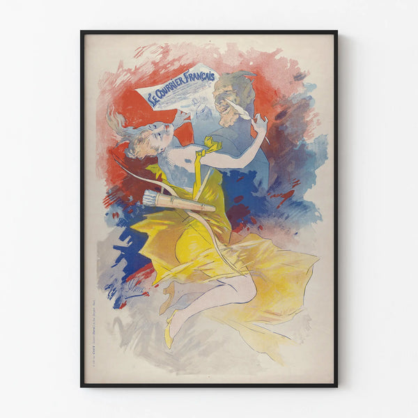 Vintage Poster The French Mail with Woman in Yellow Dress and Bust with Horns