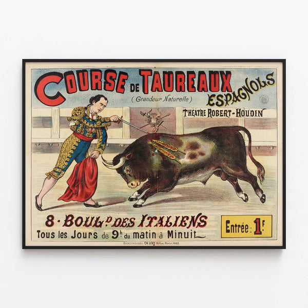 Vintage Poster of Spanish Bullfighting - Theater Robert-Houdin Wall Decoration — framed artwork on a wall