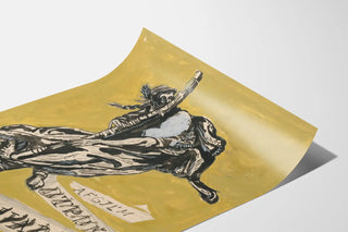 Illustrated Poster in Ink on Yellow Background for Wall Decoration