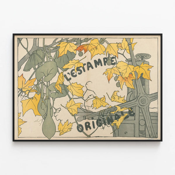 Vintage Decorative Poster Original Print Autumn Leaves — framed artwork on a wall