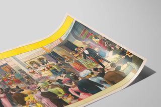 Vintage poster of a fairground performance scene and traditional costumes — artwork view