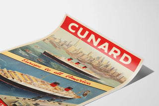 Vintage Cunard Transatlantic Poster Queen Mary and Queen Elizabeth