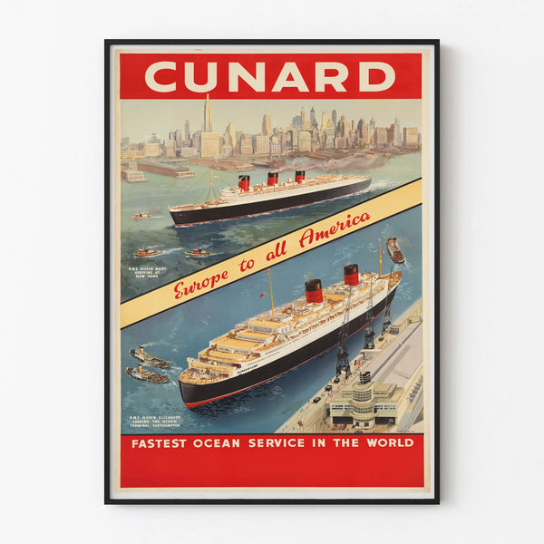 Vintage Cunard Transatlantic Poster Queen Mary and Queen Elizabeth