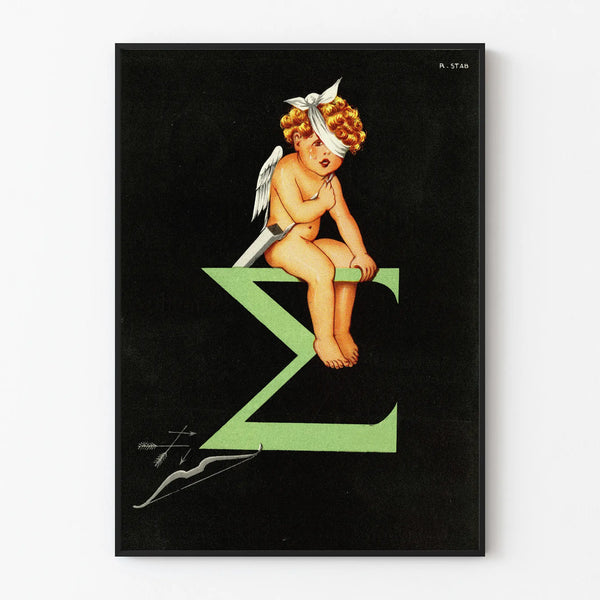 Vintage decorative Cupid poster with white wings and bandaged face
