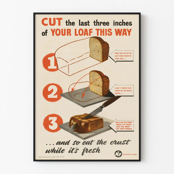 Vintage poster of bread slicing technique - Kitchen wall decoration
