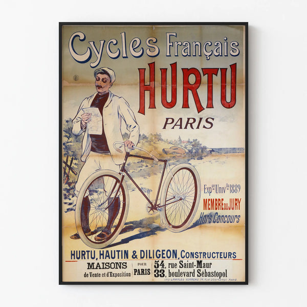 Vintage French Cycles Poster Hurtu Paris