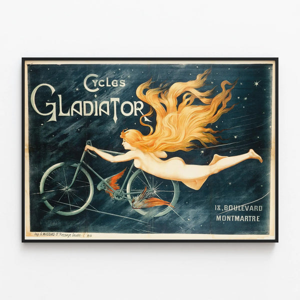 Vintage poster Cycles Gladiator – Retro wall decoration — framed artwork on a wall