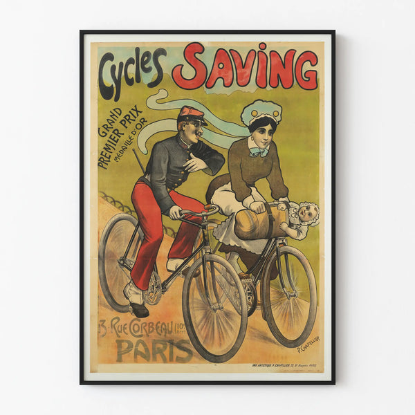 Vintage Cycles Saving Poster in Paris for Wall Decoration
