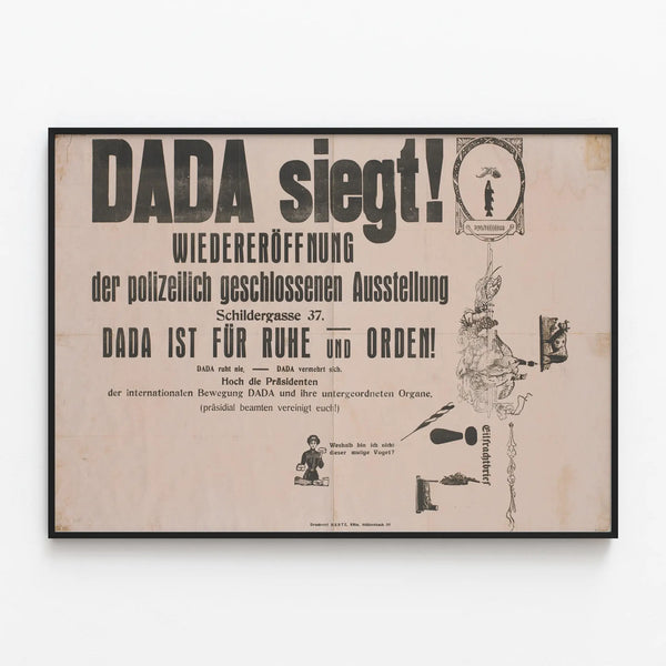 DADA Sieg Poster - Reopening Exhibition Schildergasse 37 — framed artwork on a wall