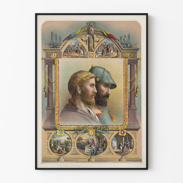 Decorative poster of Damon and Pythias, a classic illustration of friendship