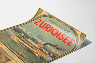 Vintage poster of steamship travel on Lake Zurich - Steamship poster
