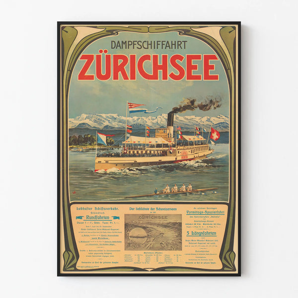 Vintage poster of steamship travel on Lake Zurich - Steamship poster