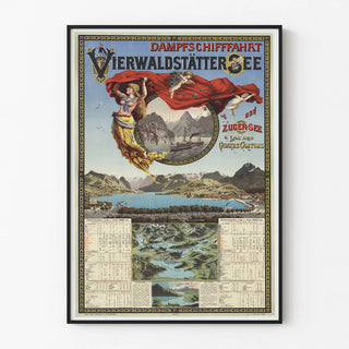 Vintage Poster of Steam Navigation on Lake of Four Cantons and Lake Zug