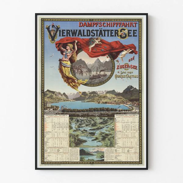 Vintage Poster of Steam Navigation on Lake of Four Cantons and Lake Zug