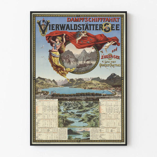 Vintage Poster of Steamships at Lake of the Four Cantons and Zugersee