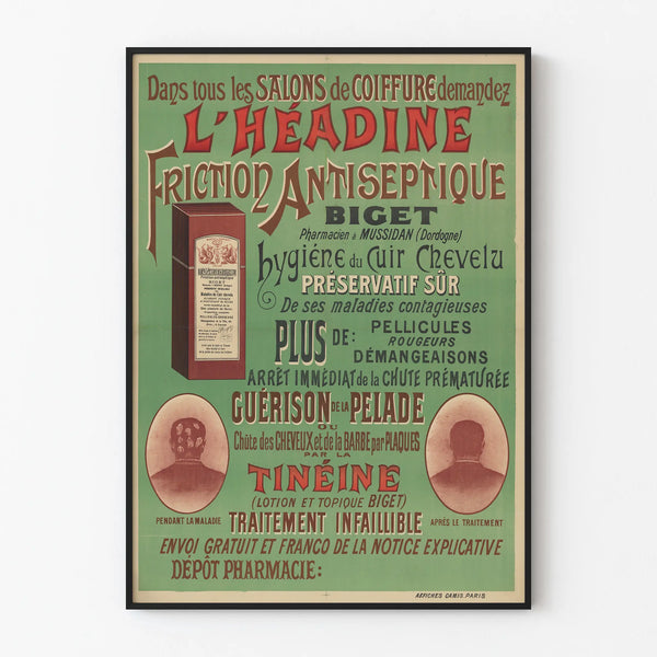 Vintage poster L'Héadine Antiseptic Friction for hair salons