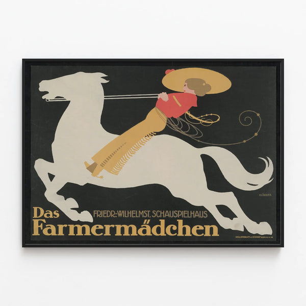 Vintage Poster Das Farmermädchen - Artistic Equestrian Wall Decoration — framed artwork on a wall