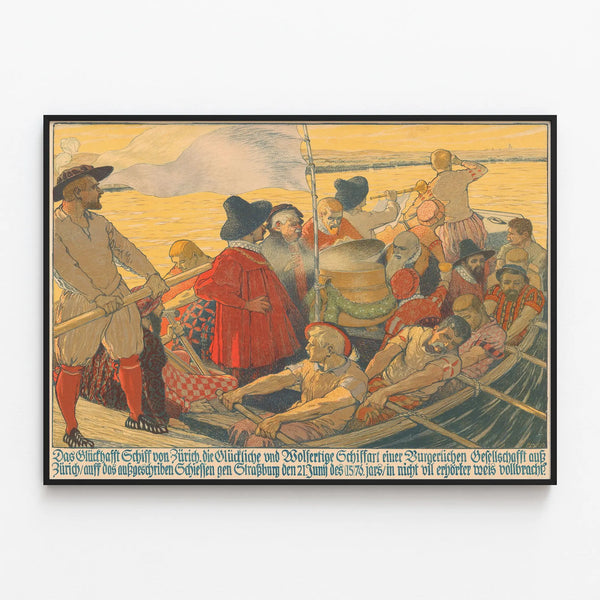 Vintage poster of The Lucky Boat of Zurich for wall decoration — framed artwork on a wall