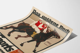 Vintage poster of The Golden Book of Sports with horsemen riding horses