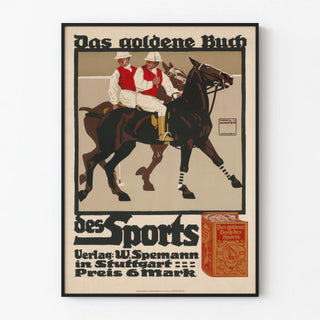 Vintage poster of The Golden Book of Sports with horsemen riding horses
