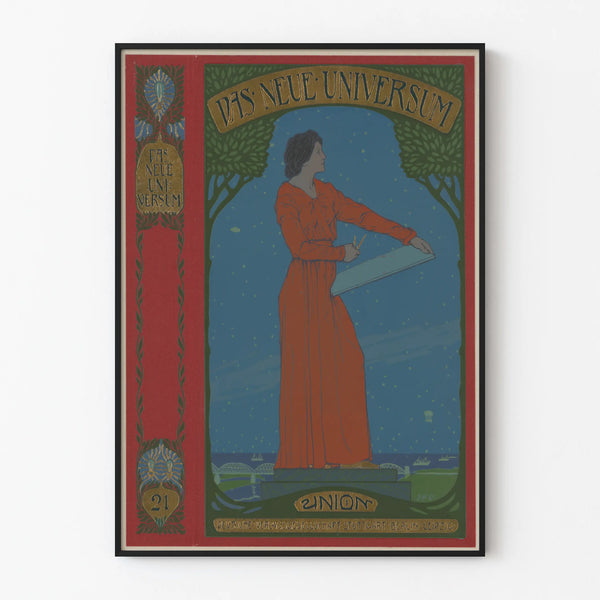 Vintage decorative wall poster Das Neue Universum woman and stars