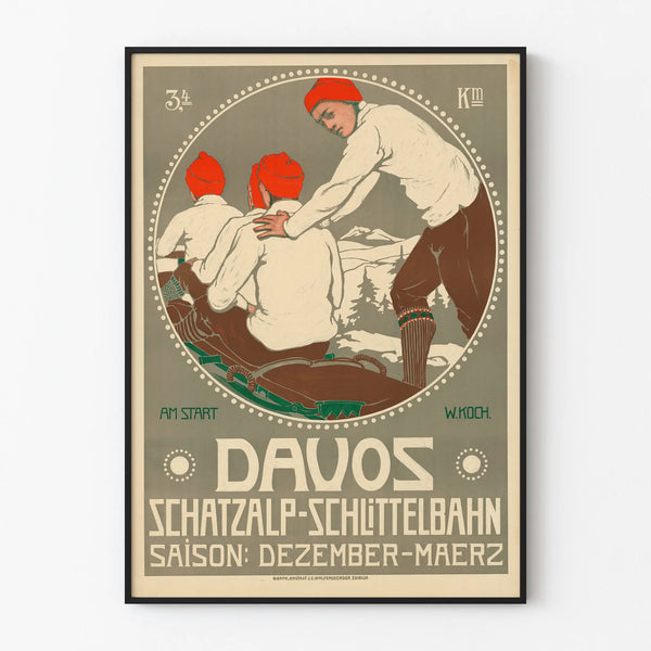Vintage poster Davos Schatzalp toboggan run winter