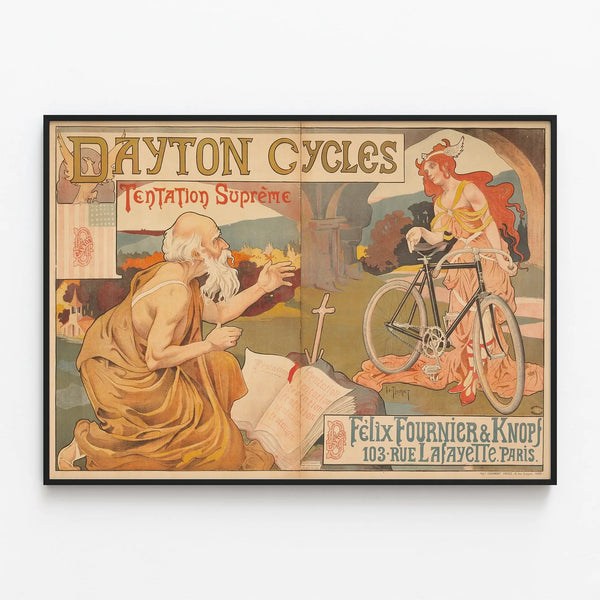 Vintage Dayton Cycles Poster Temptation Supreme - Retro Wall Decoration — framed artwork on a wall