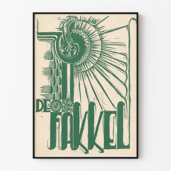 Decorative poster of De Fakkel with vintage green graphic design