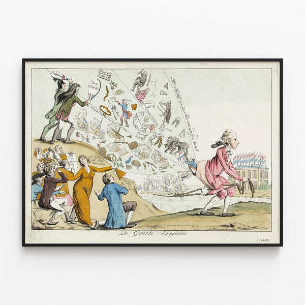 Vintage Poster De Groote Expeditie - Historical Satirical Illustration — framed artwork on a wall